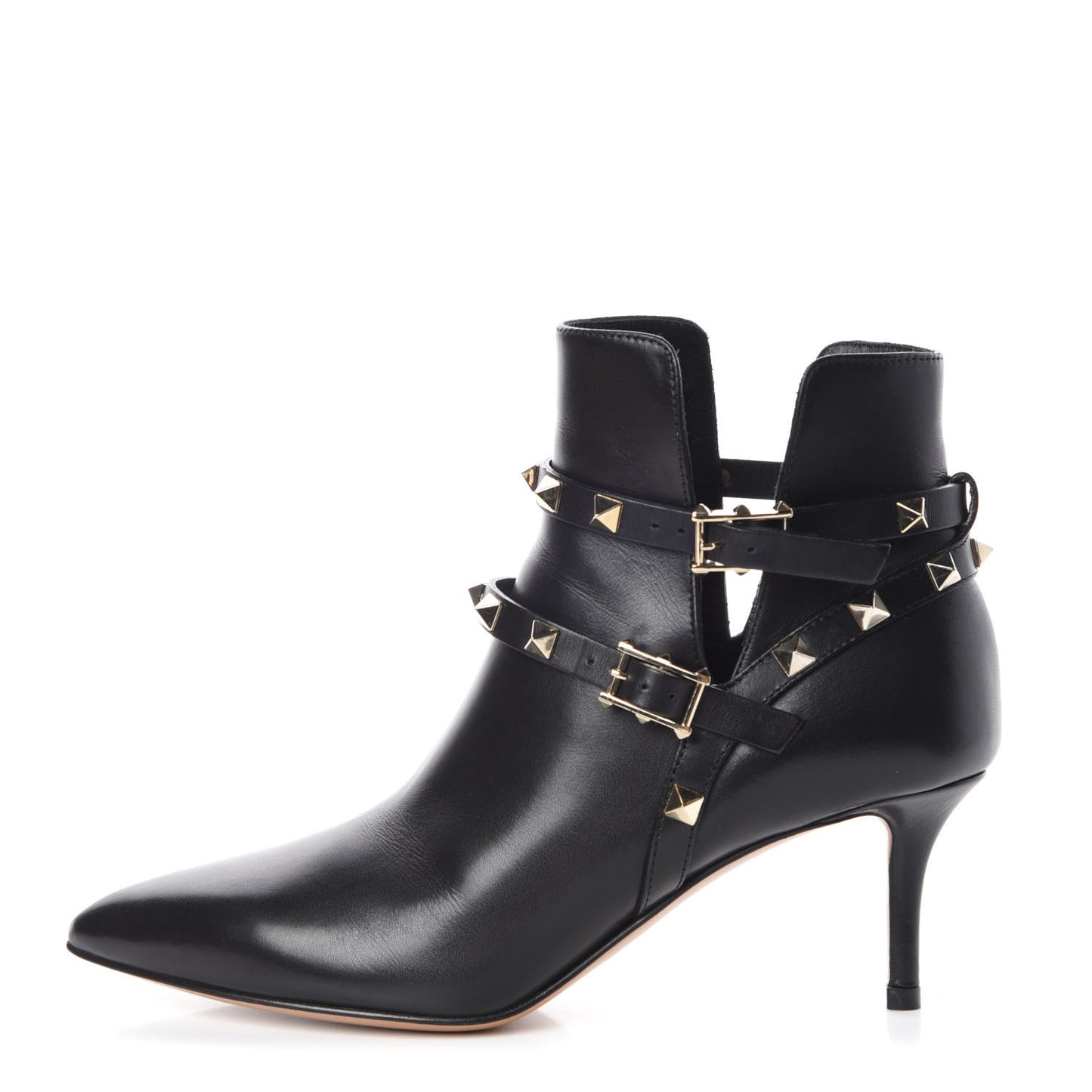 Calfskin Rockstud Double Buckle 65mm Ankle Boots 36 Black