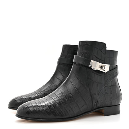 Hermes Matte Niloticus Crocodile Neo Low Boots 37 Black 3 of 11