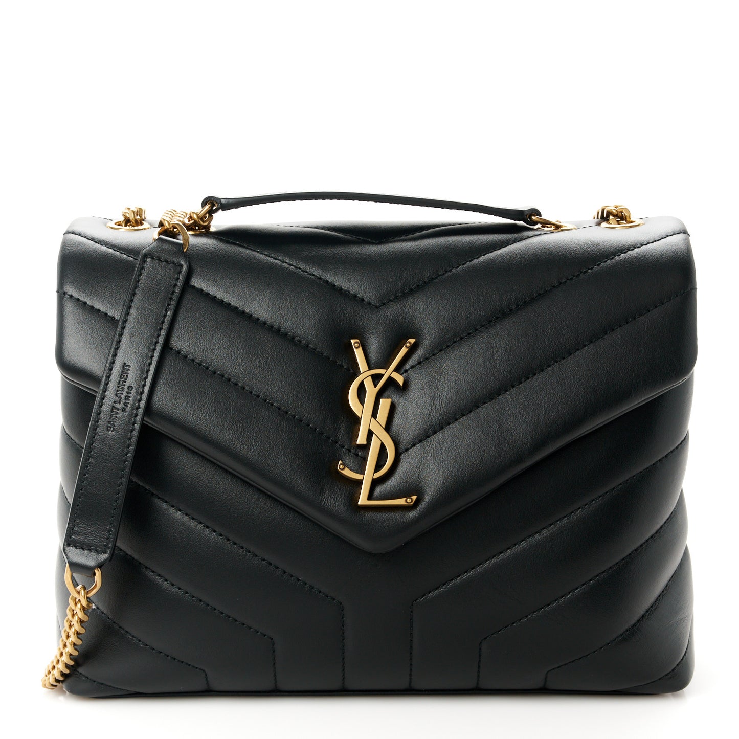 Calfskin Y Quilted Monogram Small Loulou Chain Satchel Black