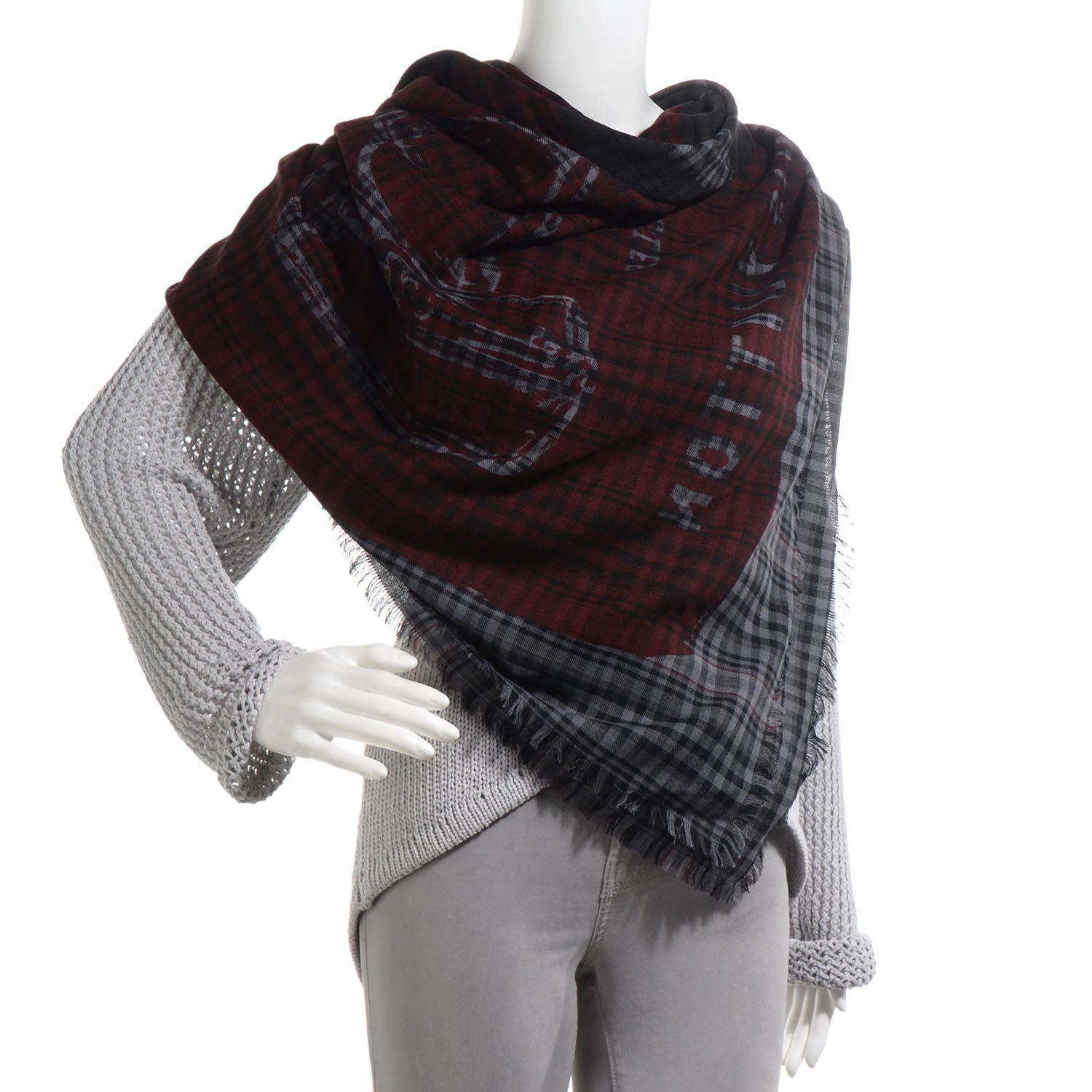 Louis Vuitton Mens Fleece Wool Silk Trunks Shawl Gris Rouge 2 of 5