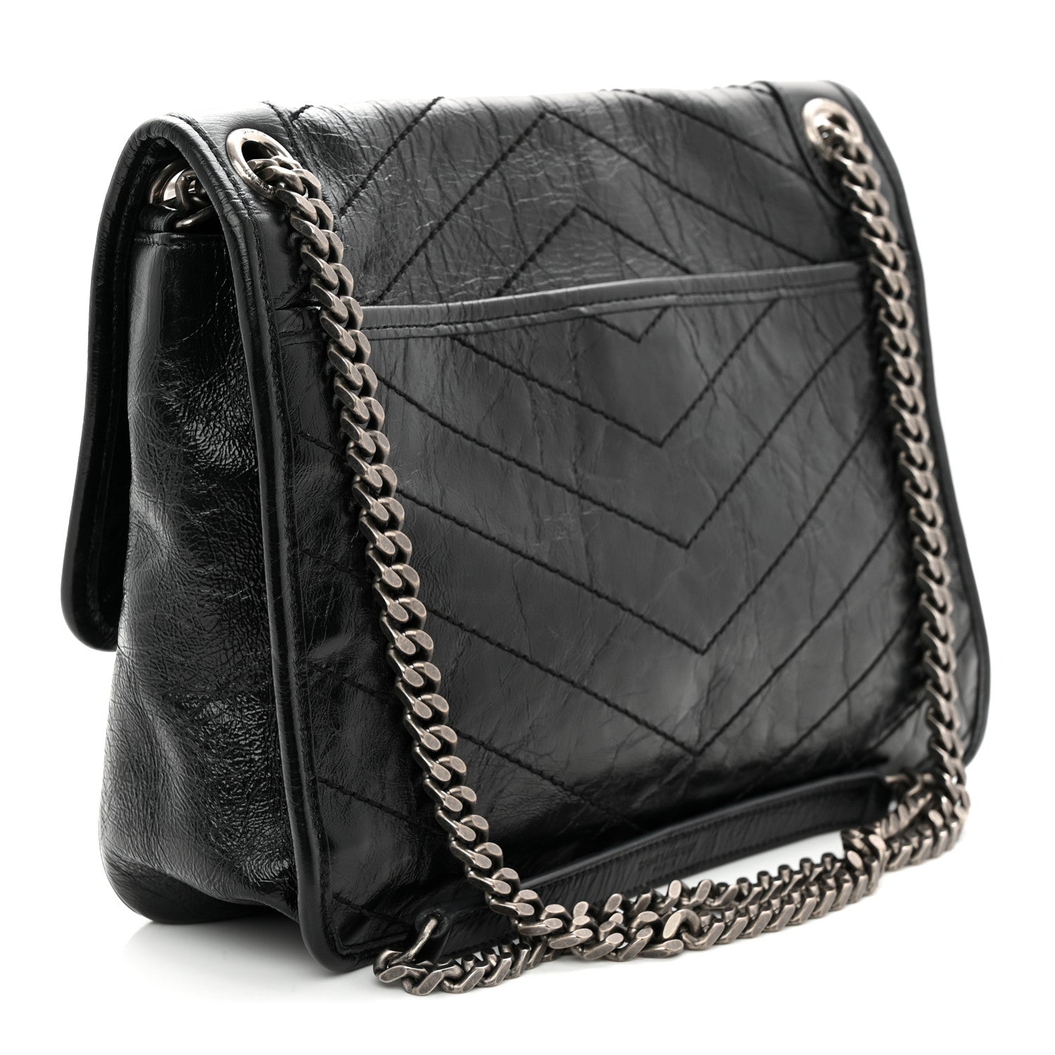 Saint Laurent Crinkled Calfskin Matelasse Monogram Medium Niki Chain Satchel Black Black 3 of 12