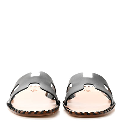 Hermes Box Calfskin Braided Oran Sandals 39.5 Black 2 of 9