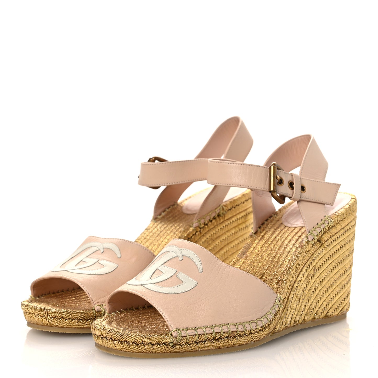 Malaga Kid Lifford Calfskin GG Espadrille Wedge Sandals 40 Skin Rose Dusty White