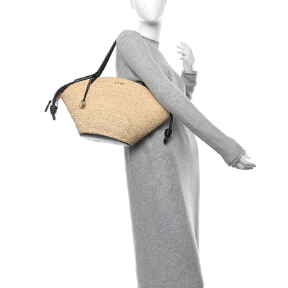 Loewe Raffia Nappa Calfskin Small Paseo Basket Bag Natural Black 2 of 14