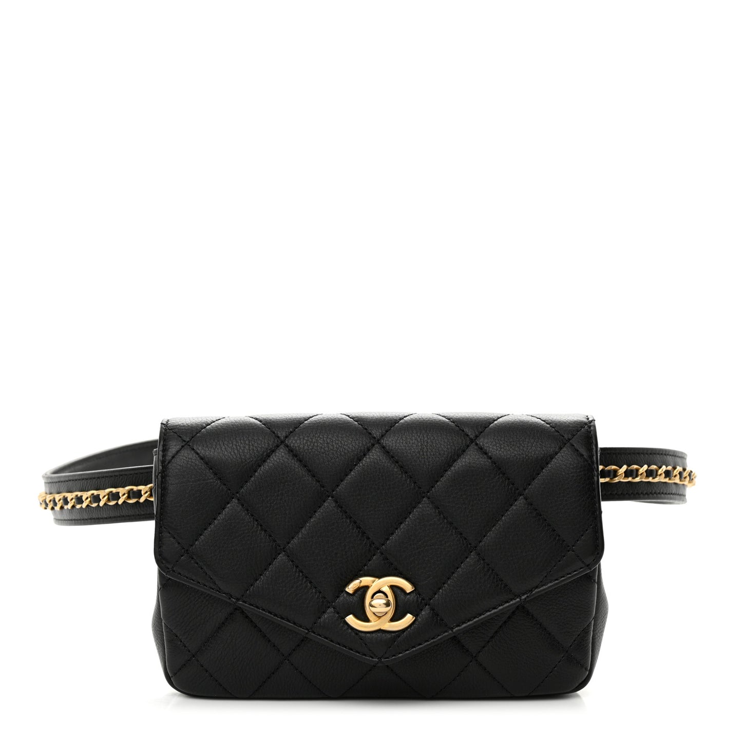 Calfskin Quilted Flap Waist Bag Black