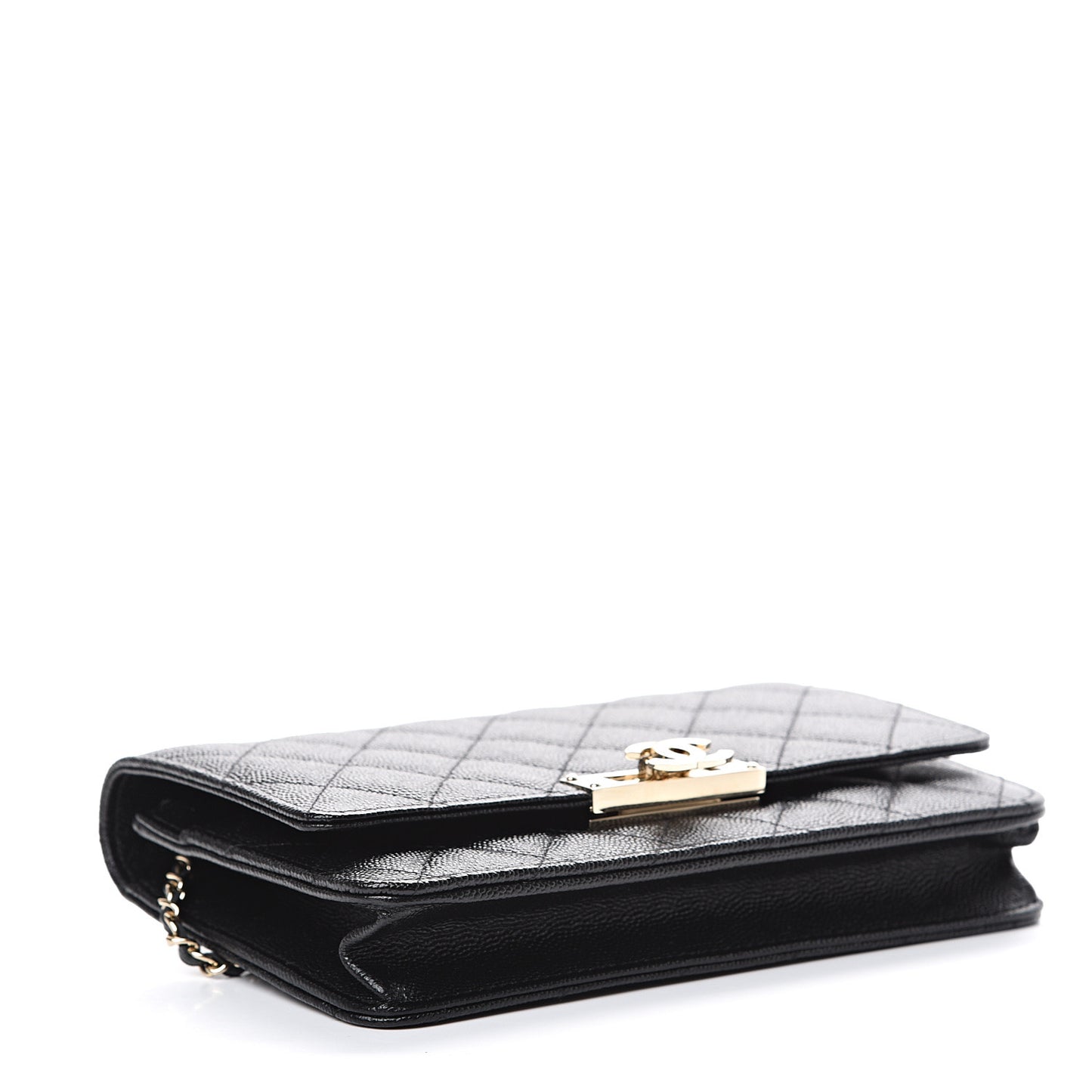 Caviar Quilted Golden Class Wallet On Chain WOC Black