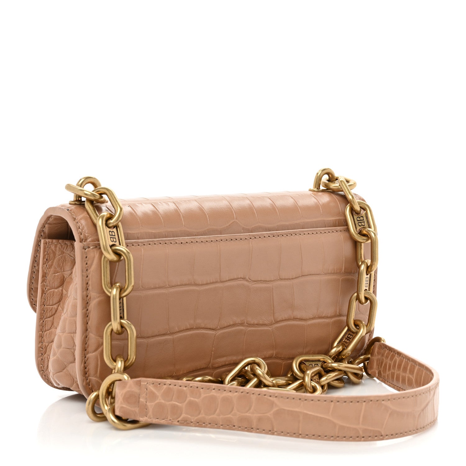 Balenciaga Extra Supple Calfskin Crocodile Embossed Gossip Chain Bag XS Nude Beige 3 of 16
