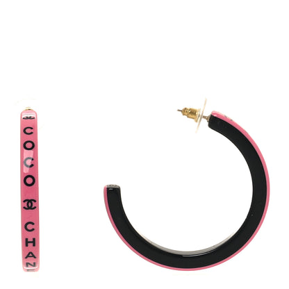 Chanel Resin Logo Hoop Earrings Pink Black 1 of 5