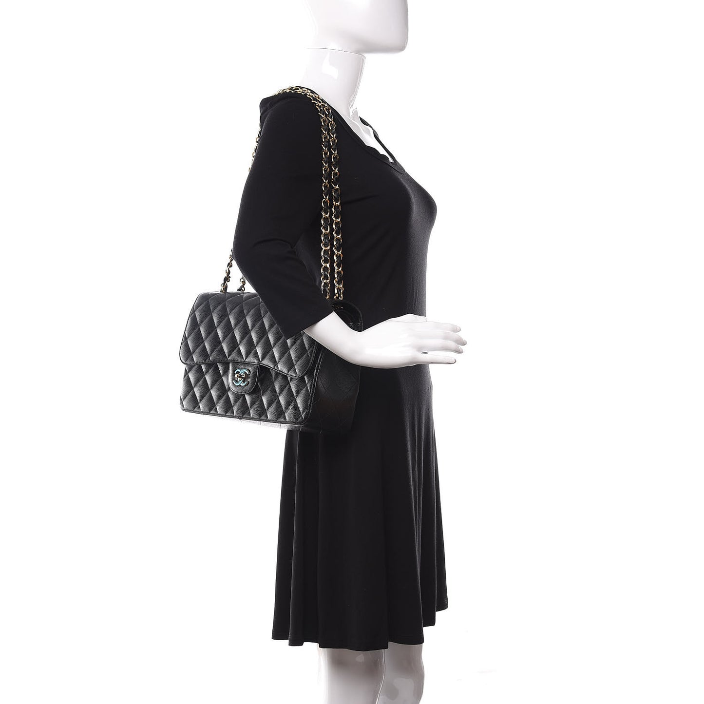 Caviar Quilted Jumbo Double Flap Black