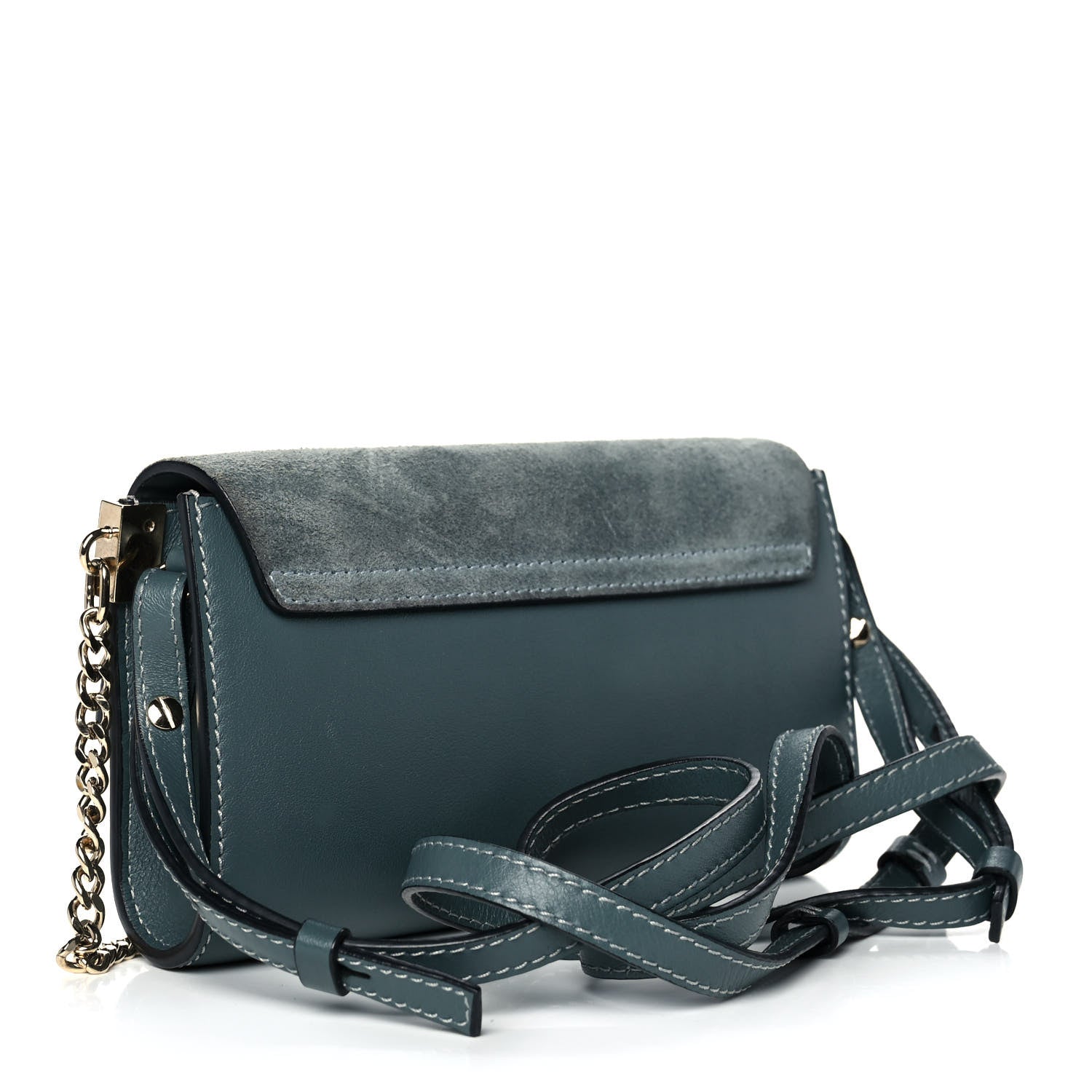 Chloe Suede Calfskin Mini Faye Shoulder Bag Cloudy Blue 3 of 12