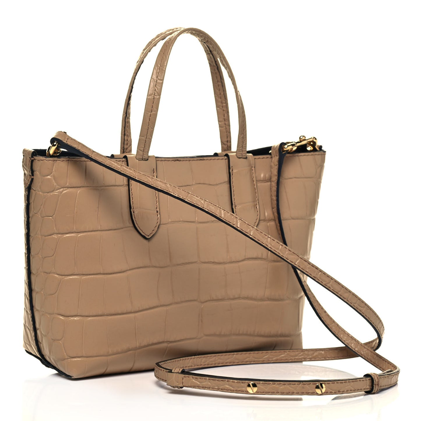 Calfskin Crocodile Embossed Mini Shopper Camel