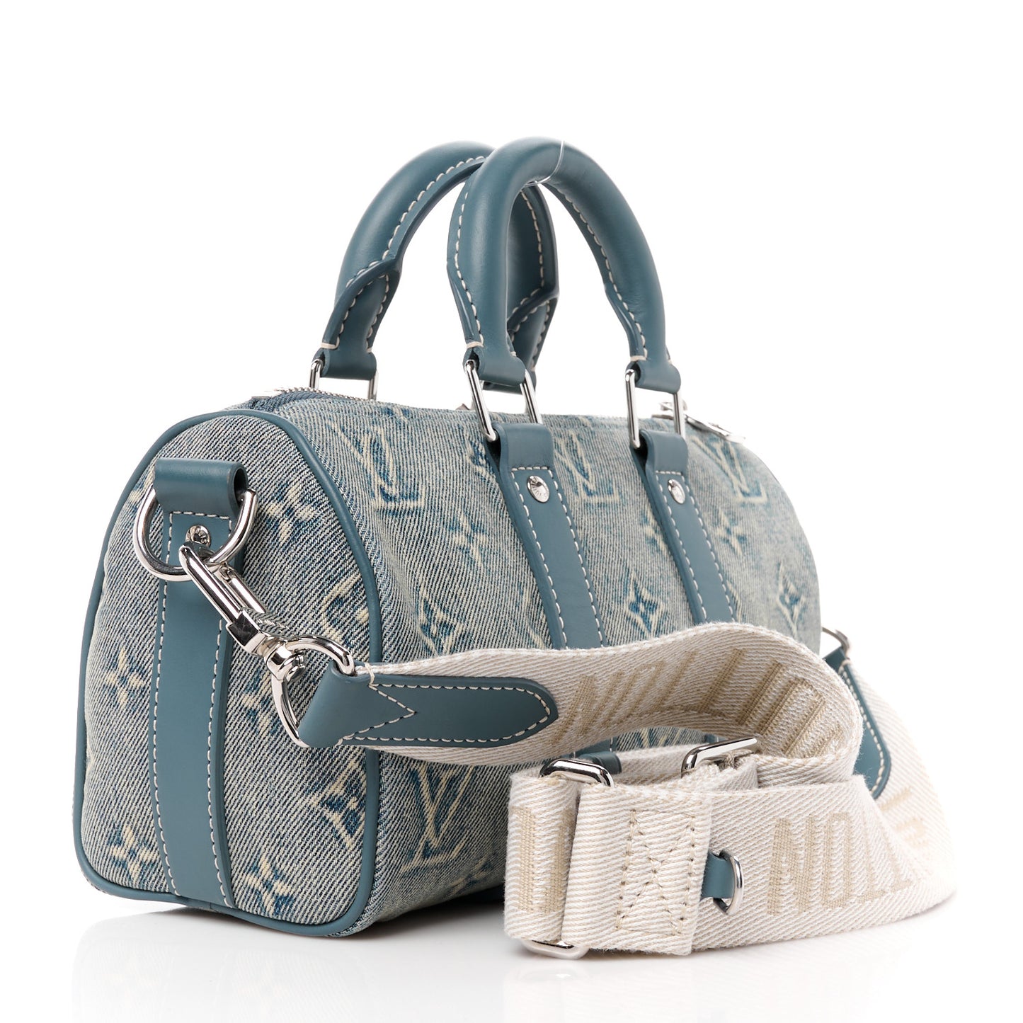 Monogram Washed Denim Keepall Bandouliere 25