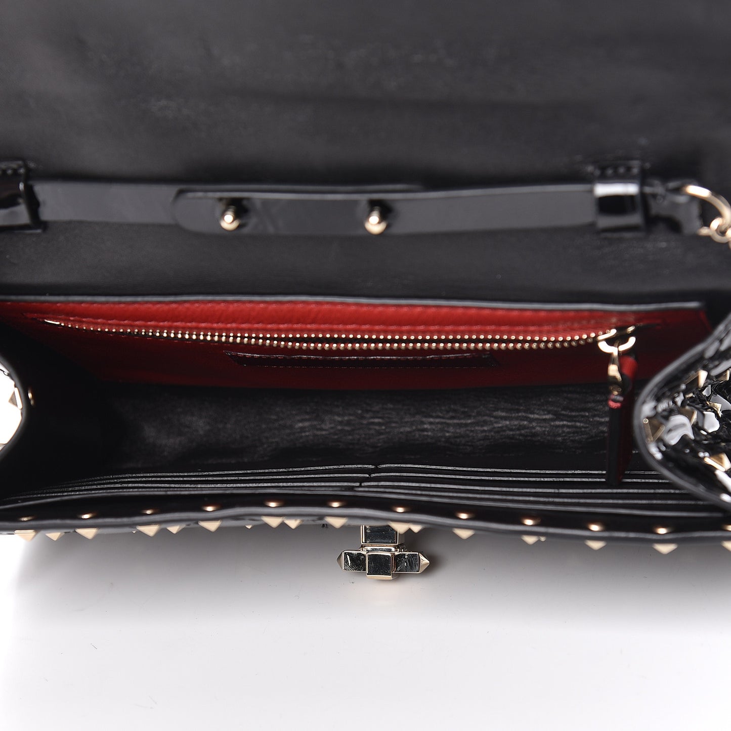 Patent Rockstud Spike Wallet on Chain Black
