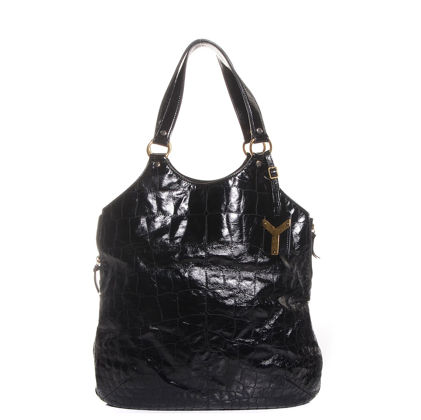 Patent Crocodile Embossed Tribute Tote Black