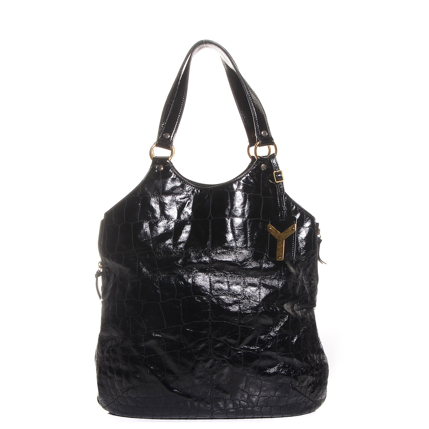 Saint Laurent Patent Crocodile Embossed Tribute Tote Black 1 of 8