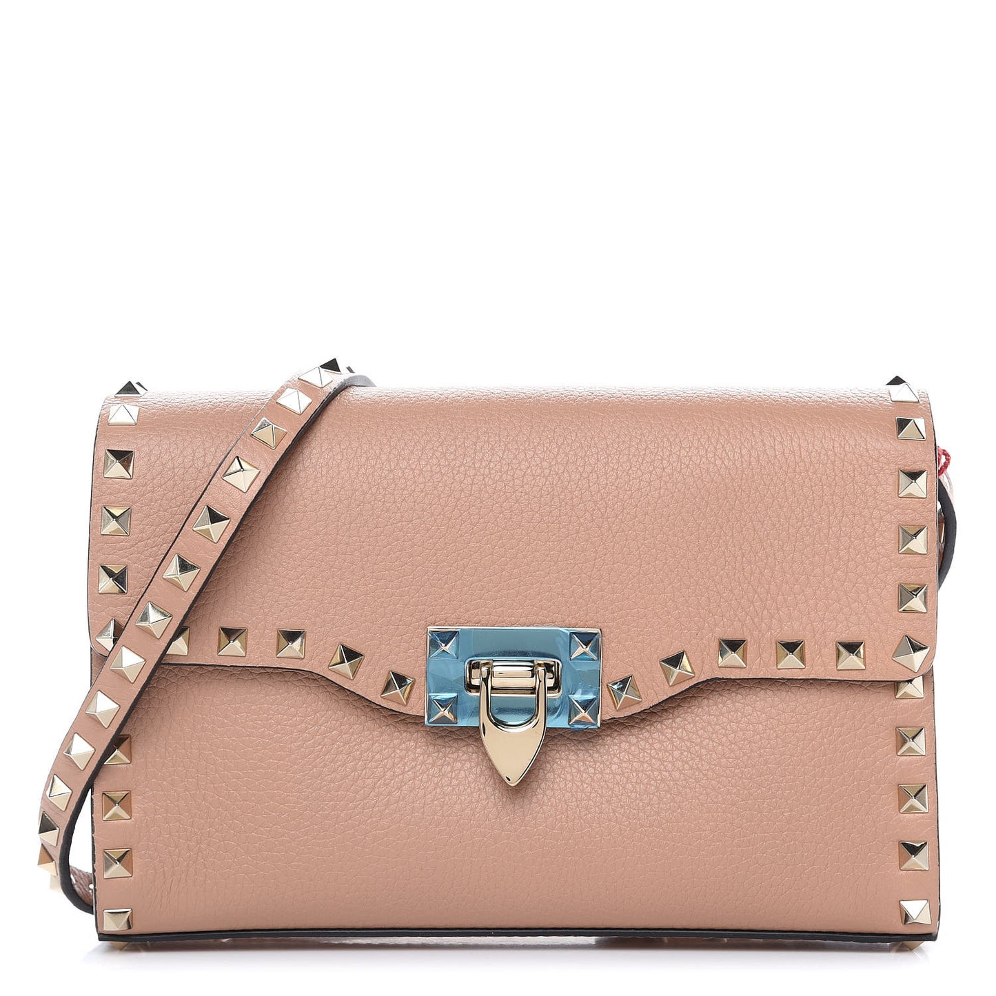 Pebbled Calfskin Medium Rockstud Flip Lock Crossbody Bag Skin Sorbet