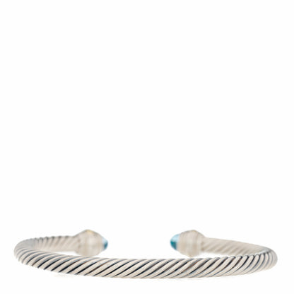 David Yurman Sterling Silver 14K Yellow Gold Blue Topaz 5mm Cable Classics Bracelet 3 of 6