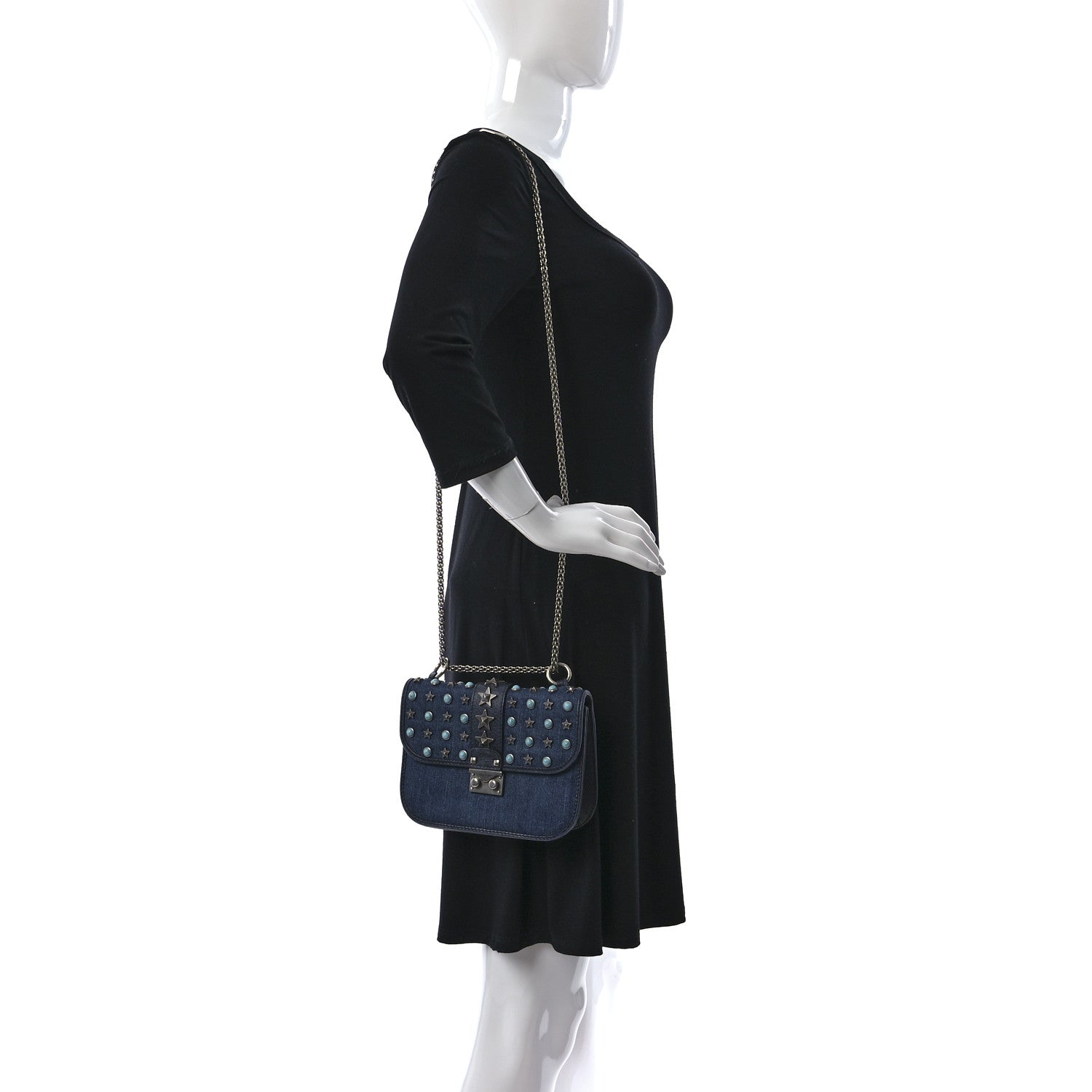 Valentino Garavani Denim Star Studded Small Lock Flap Blue 2 of 10