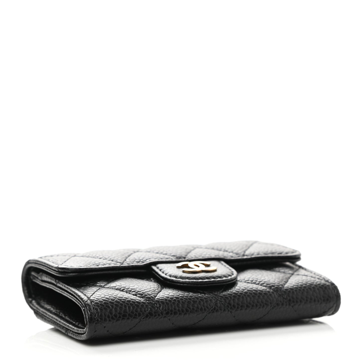Caviar Quilted Flap Card Holder Wallet Black
