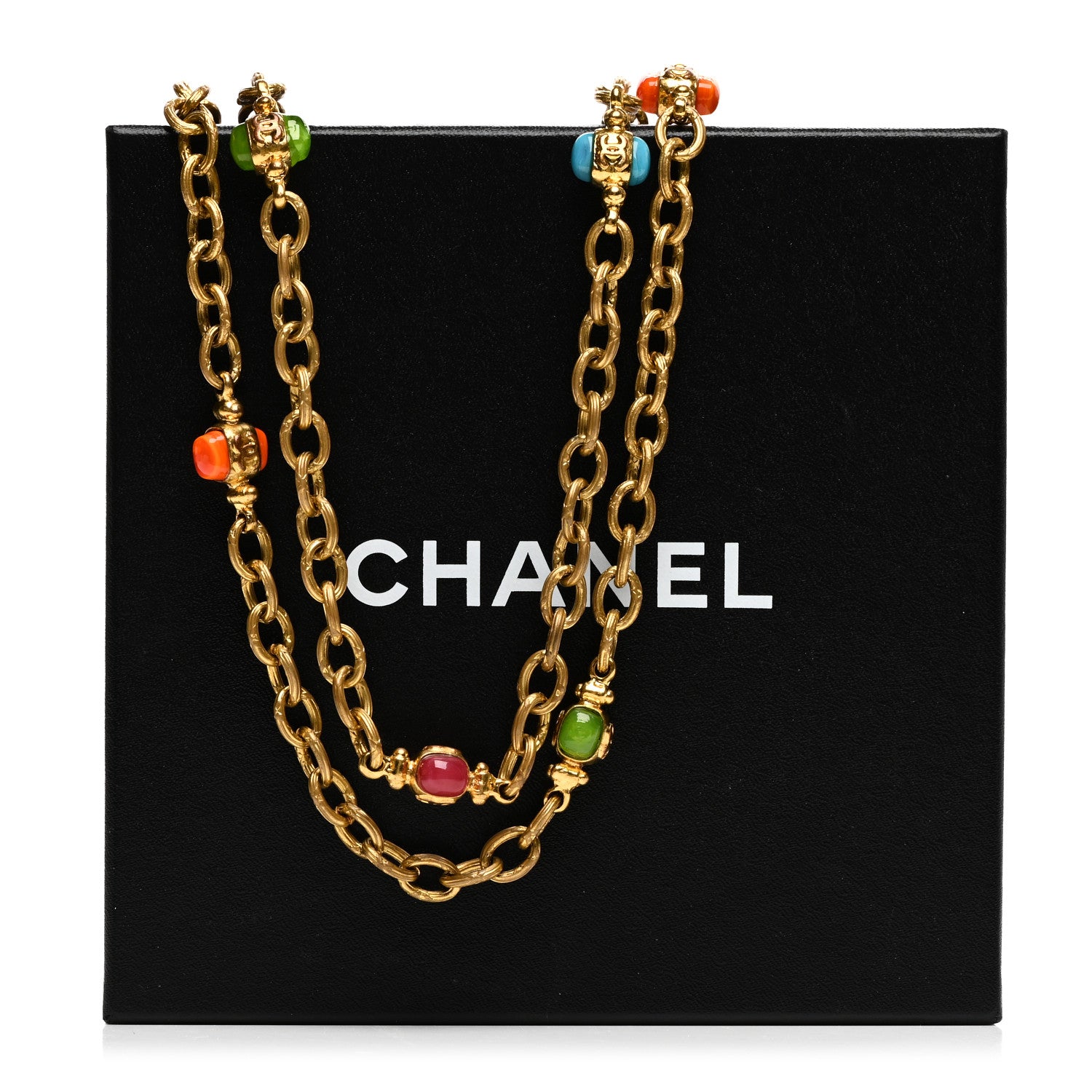 Chanel Beaded Resin CC Long Necklace Gold Multicolor 6 of 6