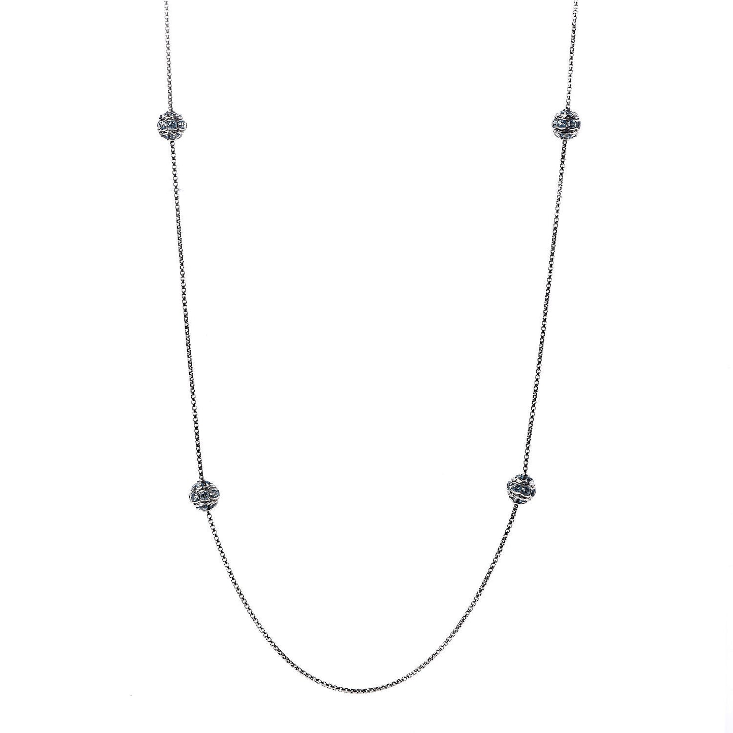 Sterling Silver 18K White Gold Blue Topaz Orb Station Necklace