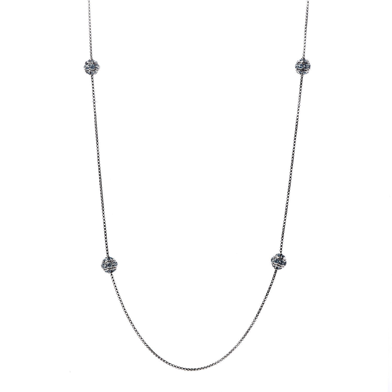David Yurman Sterling Silver 18K White Gold Blue Topaz Orb Station Necklace 1 of 5