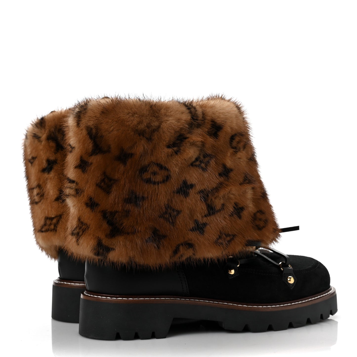 Calfskin Mink Fur LV Territory Ranger Combat Boots 40 Black