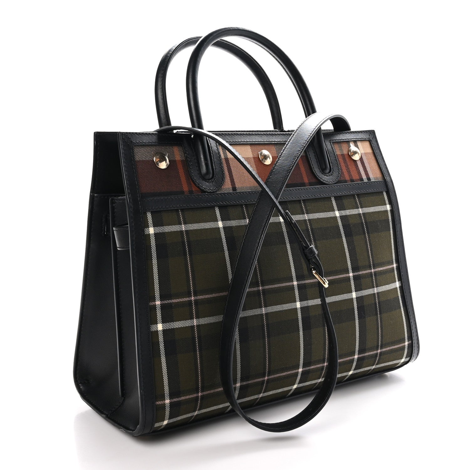Burberry Wool Tartan Two Handle Title Bag Dark Green 3 of 9