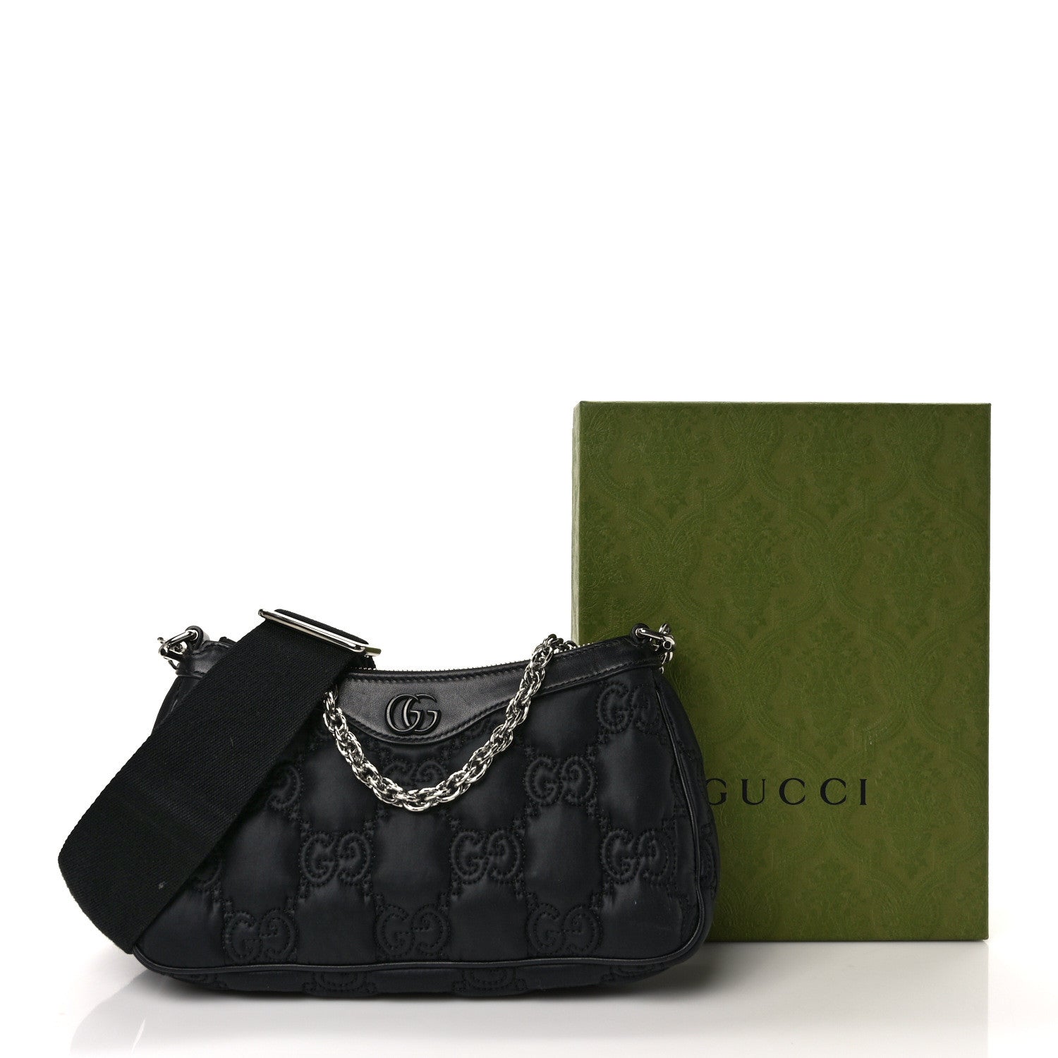 Gucci Nylon Calfskin Enamel GG Matelasse Chain Handbag Black 9 of 9