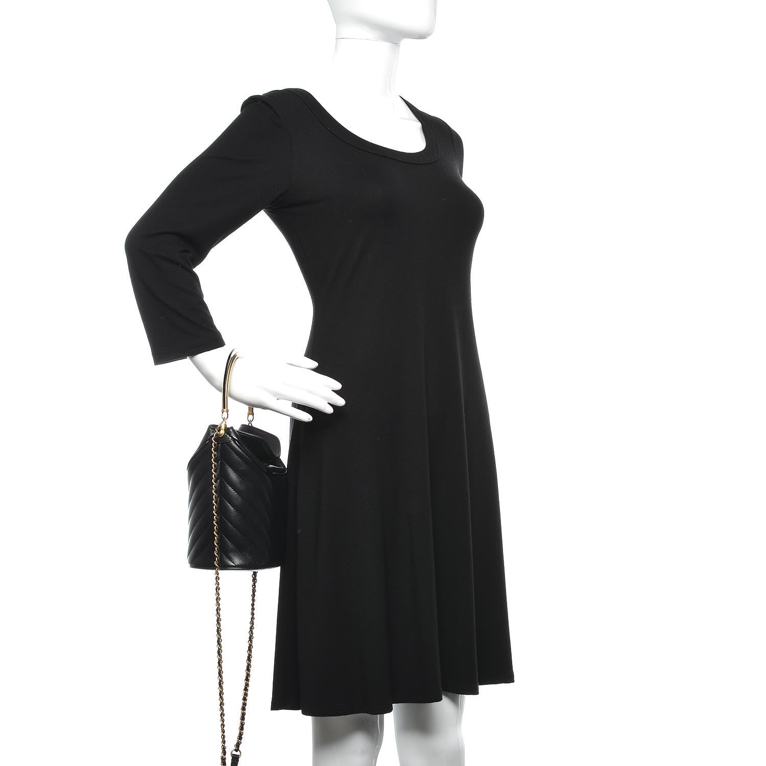 Chanel Lambskin Chevron Quilted Handle With Chic Bucket Bag Black 3 of 8