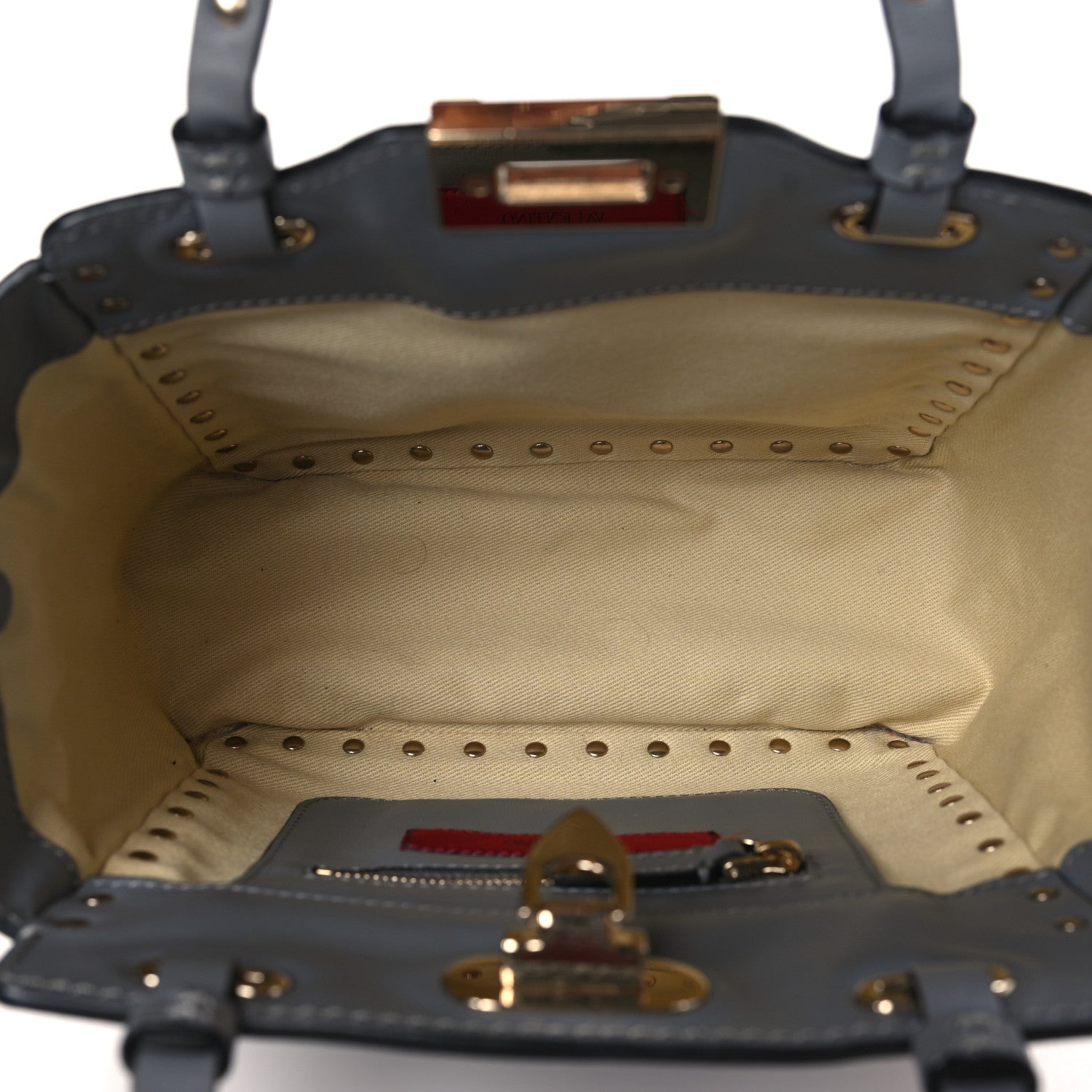 Valentino Garavani Vitello Mini Rockstud Tote Light Stone 4 of 7