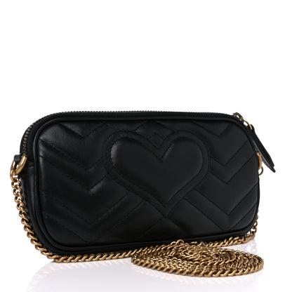 Gucci Calfskin Matelasse Mini GG Marmont Chain Crossbody Bag Black 3 of 9