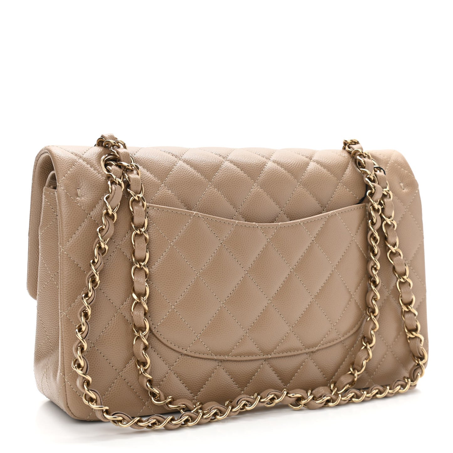 Caviar Quilted Medium Double Flap Beige