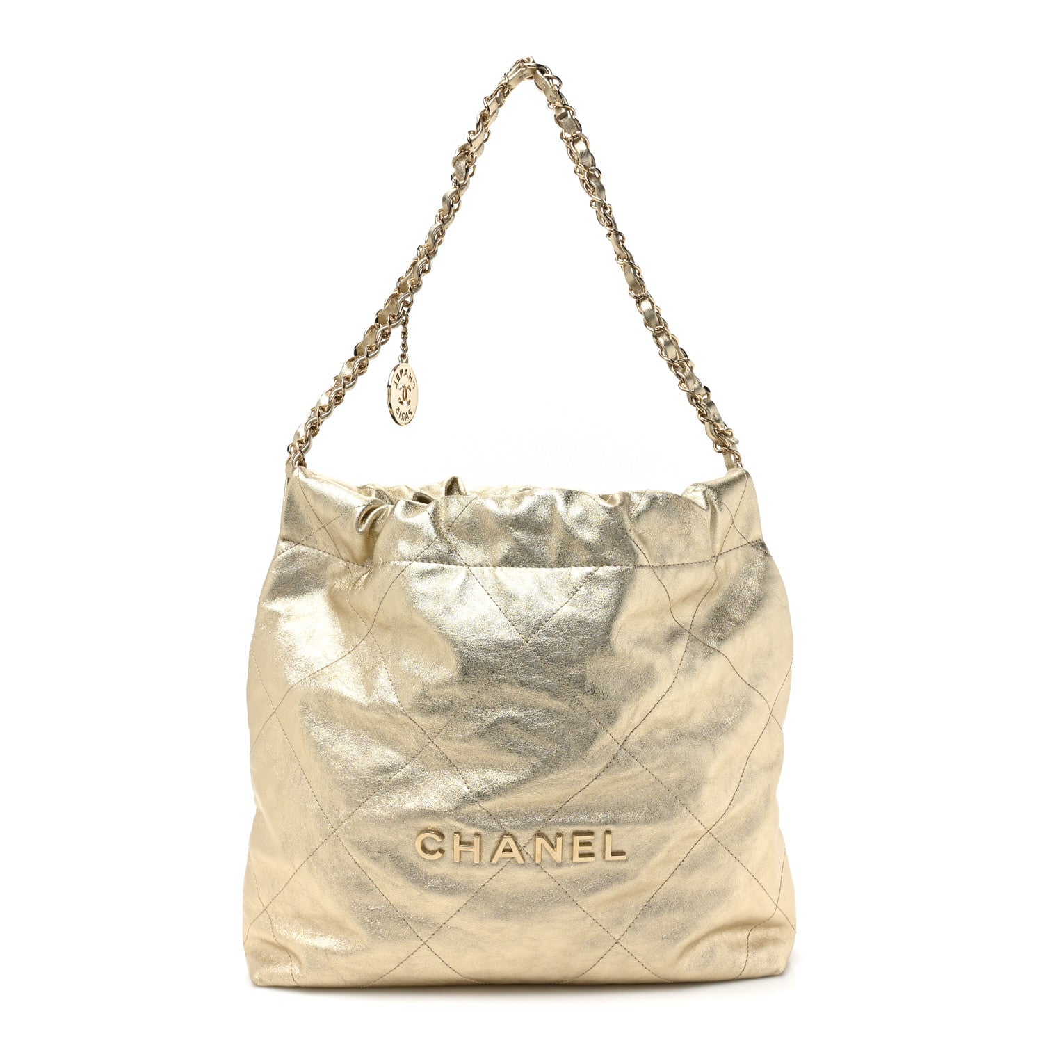 Chanel Metallic Calfskin Quilted Small Chanel 22 Light Gold 1 of 11