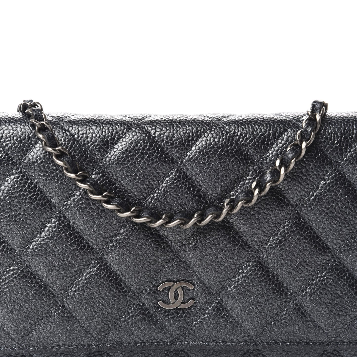Iridescent Caviar Quilted Wallet On Chain WOC Black