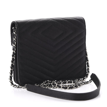 Chanel Caviar Chevron Quilted Square Wallet On Chain WOC Black 3 of 10