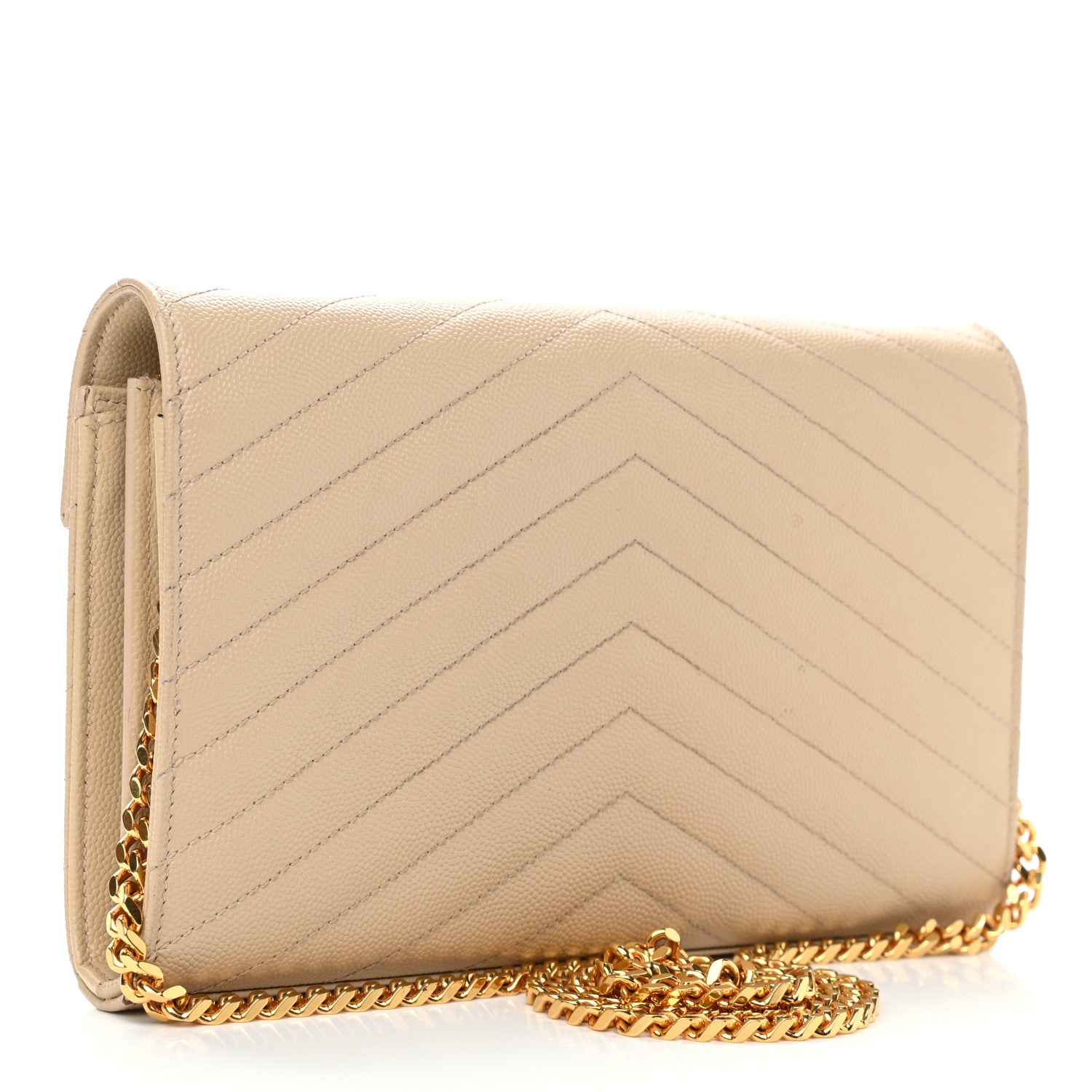 Saint Laurent Grain De Poudre Matelasse Chevron Monogram Chain Wallet Nude Powder 3 of 11