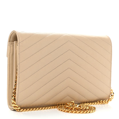 Saint Laurent Grain De Poudre Matelasse Chevron Monogram Chain Wallet Nude Powder 3 of 11