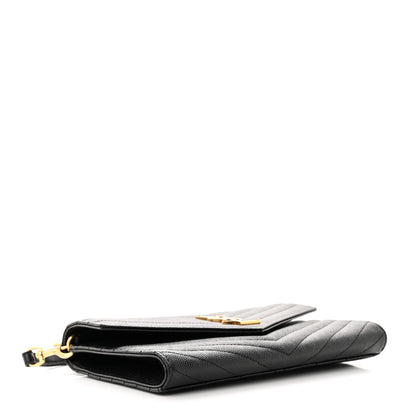 Saint Laurent Grain De Poudre Matelasse Chevron Monogram Envelope Clutch Black 4 of 8