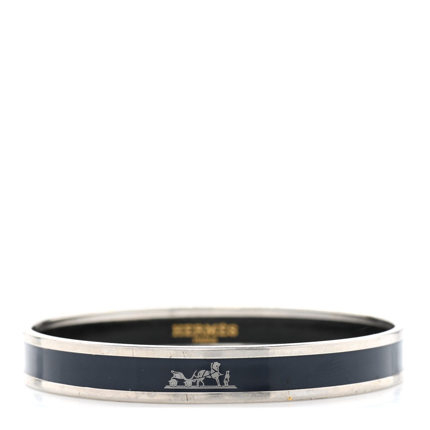 Hermes Enamel Printed Narrow Caleche Bracelet 62 Black 1 of 5