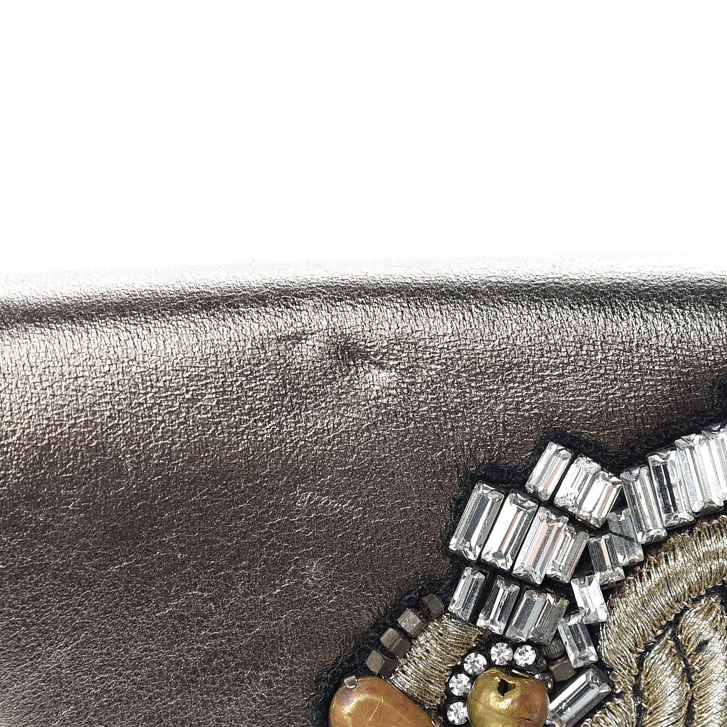 Metallic Calfskin Embellished Tassel Clutch Pewter