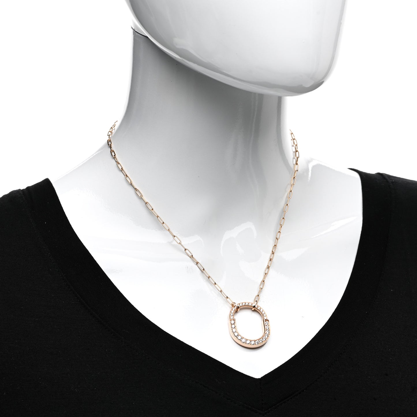 18K Rose Gold Diamond Medium Lock Pave Pendant Necklace
