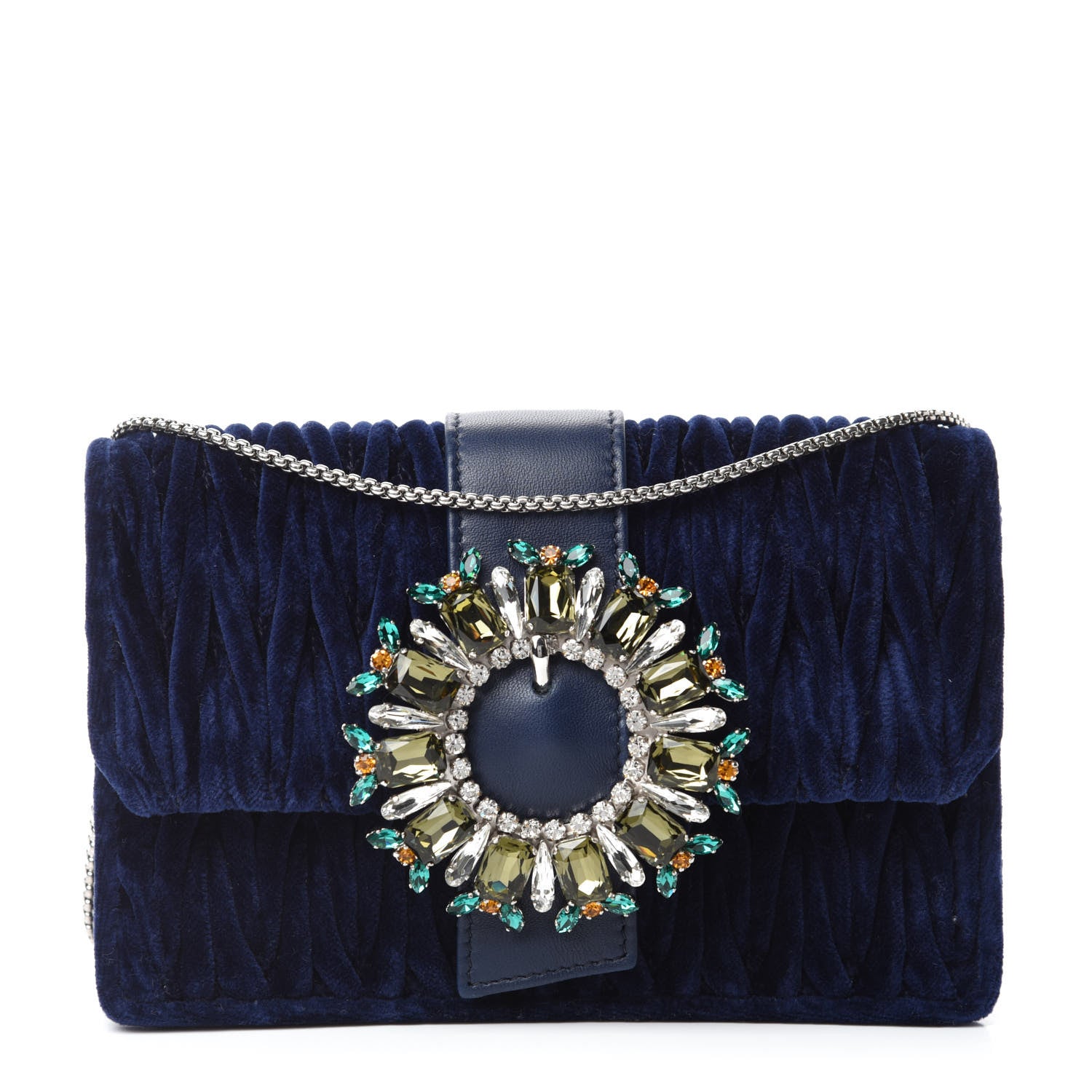 Miu Miu Velluto Matelasse Crystal Embellished Chain Shoulder Bag Inchiostro 1 of 9
