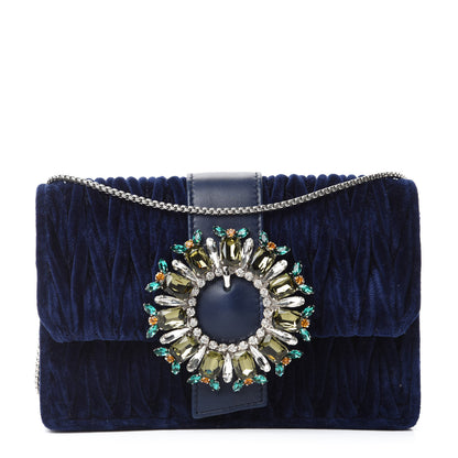 Miu Miu Velluto Matelasse Crystal Embellished Chain Shoulder Bag Inchiostro 1 of 9