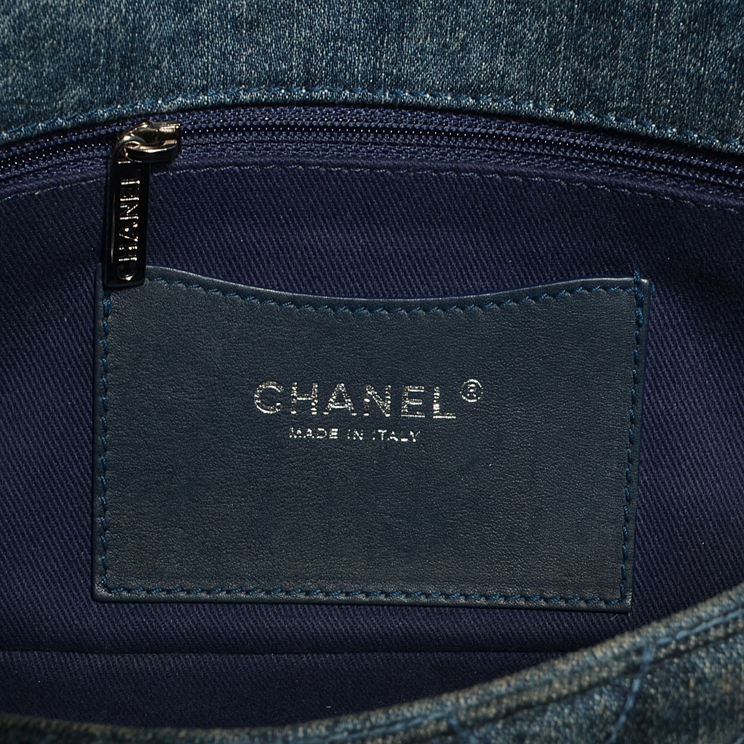 Denim Camellia Embroidered Flap Dark Blue