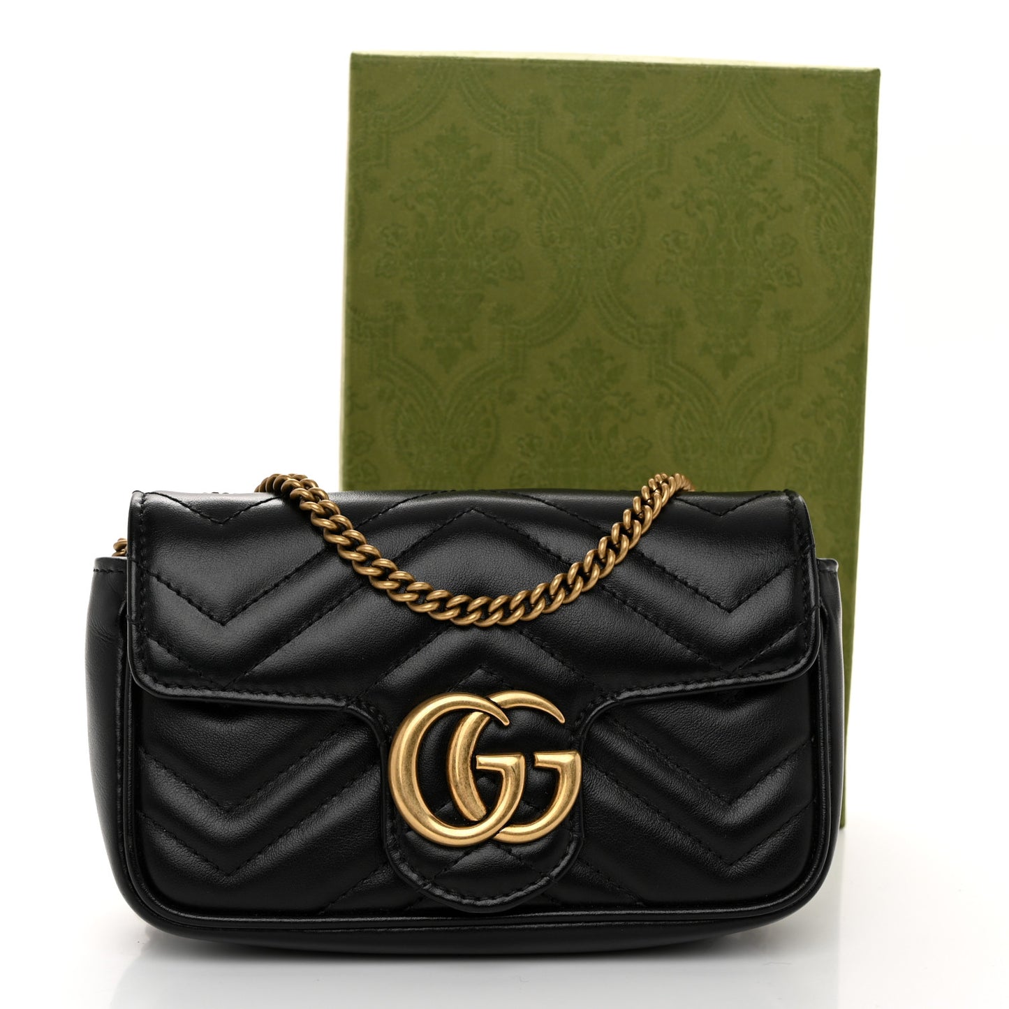 Calfskin Matelasse Super Mini GG Marmont Shoulder Bag Black