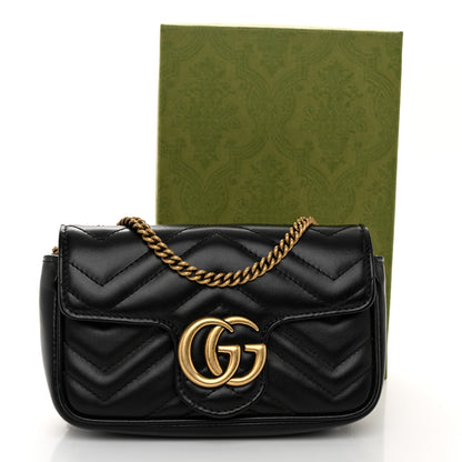Gucci Calfskin Matelasse Super Mini GG Marmont Shoulder Bag Black 11 of 11