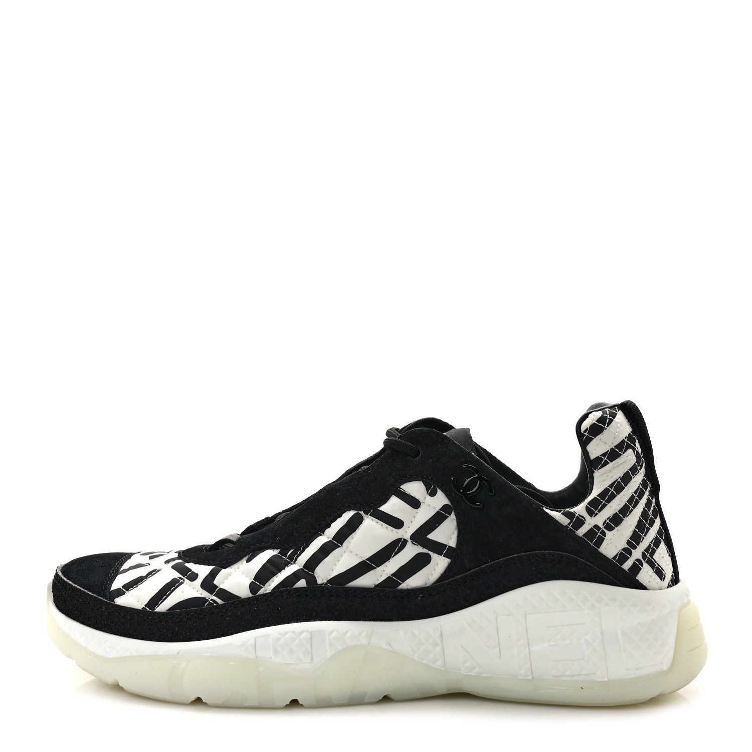 Chanel Nylon Suede Calfskin Printed Sneakers 42 White Black 1 of 8
