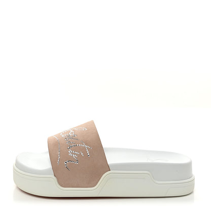 Christian Louboutin Veau Velours Strass Dear Pool Flat Platform Slide Sandal 38 Nude 1 of 9