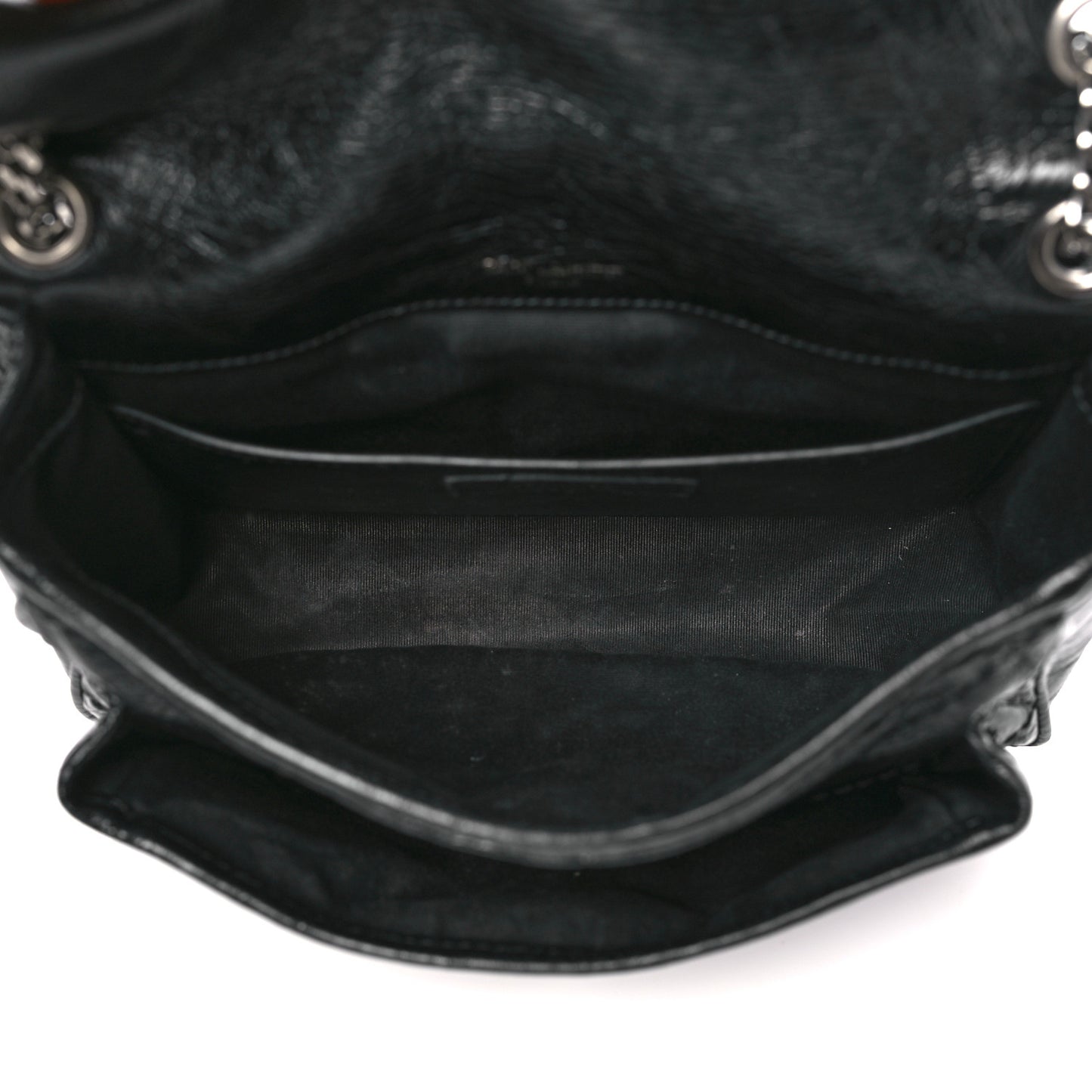 SAINT LAURENT Crinkled Calfskin Matelasse Monogram Baby Niki Chain Satchel Black